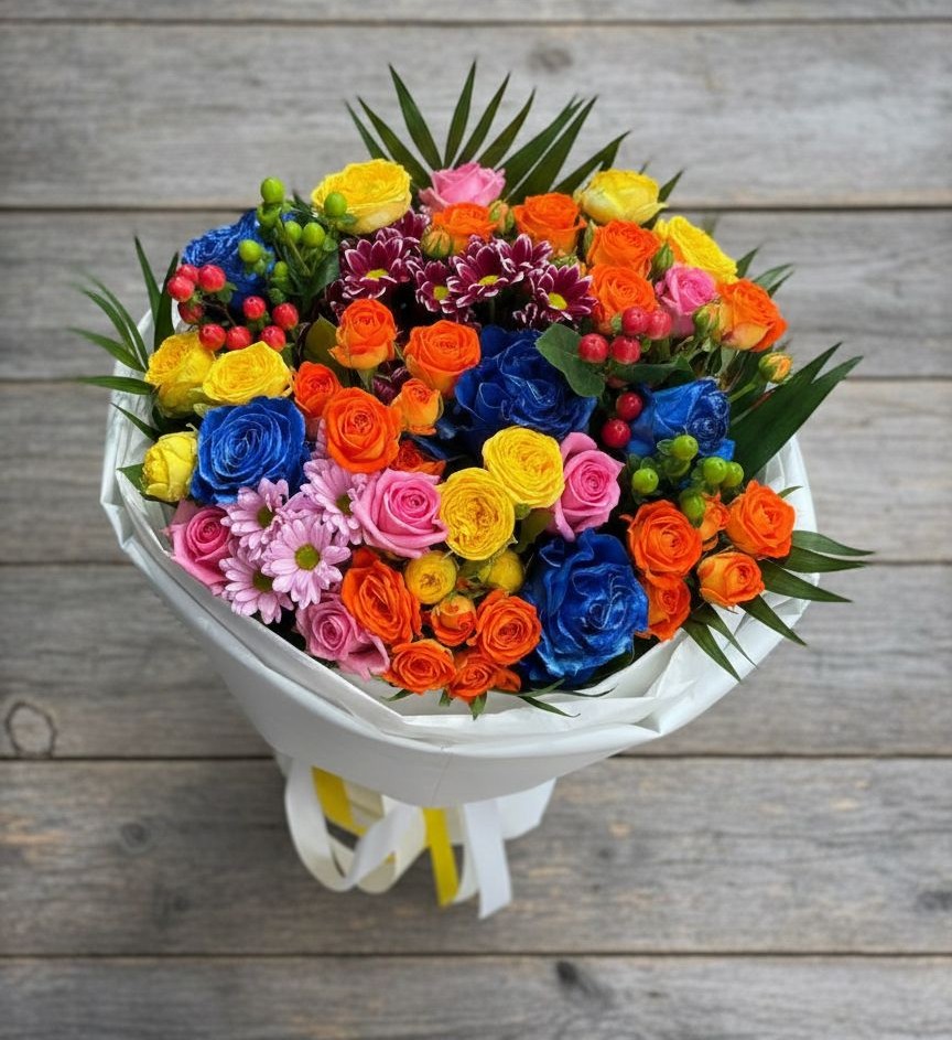 Букет цветов из: Розы и Хризантемы в Бикине