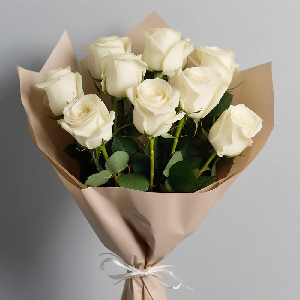 Букет 9 Белых роз Эдлесс Лав в Бикине