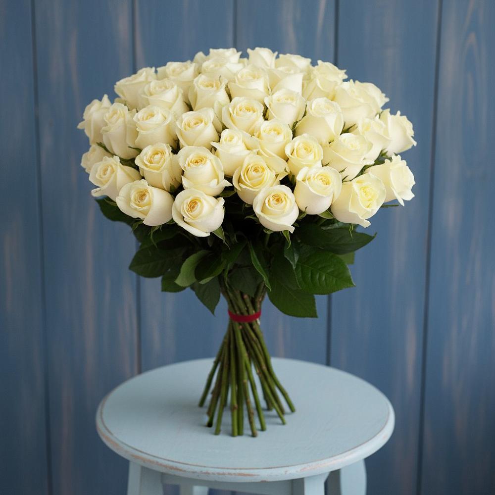 Букет 51 Белая роза Эдлесс Лав в Бикине