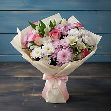 Букет цветов из:  Хризантемы, Альстромерии и Розы в Бикине