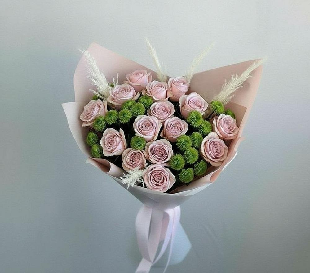 Букет цветов из: Розы и Хризантемы в Бикине