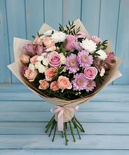 Букет цветов из:  Хризантемы, Розы и Альстромерии в Бикине